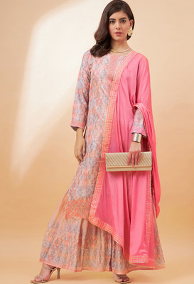 SheWill Embroidered Kurta, Sharara & Dupatta Set