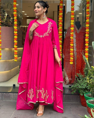 JEWELLJOY FASHION Embroidered Anarkali Kurta, Bottom & Dupatta Set