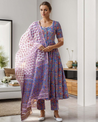 Tasrika Printed Anarkali Kurta, Bottom & Dupatta Set