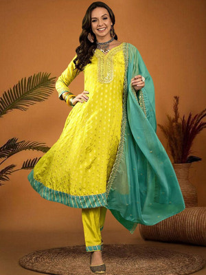 Sangria Embroidered Kurta, Trouser/Pant & Dupatta Set