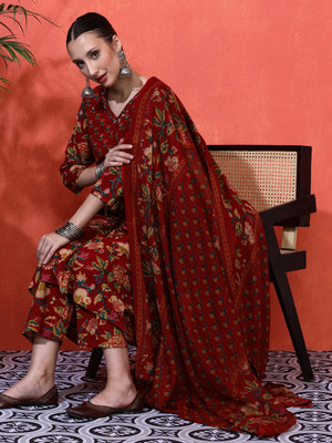 Sangria Embroidered Kurta, Trouser/Pant & Dupatta Set