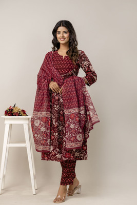 Bairaj Floral Print Kurta, Salwar & Dupatta Set