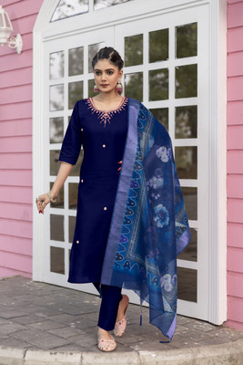 Gopi Kishan Premium Checkered Kurta, Trouser/Pant & Dupatta Set