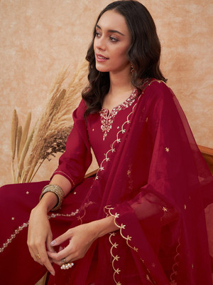 Sangria Solid Kurta, Trouser/Pant & Dupatta Set
