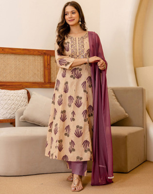 Skylee Printed Anarkali Kurta, Bottom & Dupatta Set