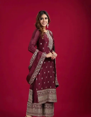 TILKI Embroidered Kurta, Palazzo & Dupatta Set