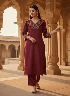 MS CREATIONS Embroidered Kurta, Trouser/Pant & Dupatta Set