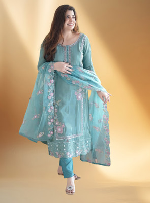 KHANJAN FASHION Embroidered, Floral Print Kurta, Trouser/Pant & Dupatta Set