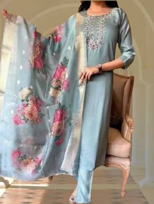 ROZRI Embroidered Anarkali Kurta, Bottom & Dupatta Set