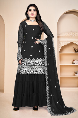 Fashion Files Embroidered Kurta, Palazzo & Dupatta Set