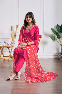 Sukhvilas Enterprise Embroidered Kurta, Trouser/Pant & Dupatta Set