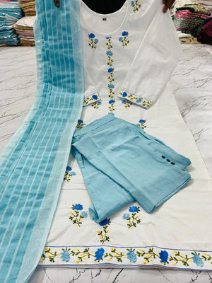 fabrictextile Embroidered Kurta, Trouser/Pant & Dupatta Set