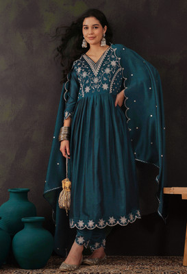 Tasrika Embroidered Kurta, Trouser/Pant & Dupatta Set