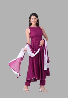 KASHISHIYA Solid Anarkali Kurta, Bottom & Dupatta Set