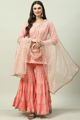 BIBA Embroidered Kurta, Sharara & Dupatta Set