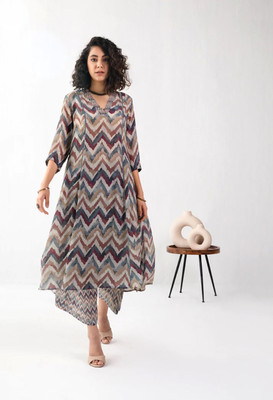 Toochki Chevron/Zig Zag Kurta, Palazzo & Dupatta Set