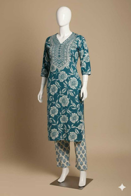 Arishafabric Embellished, Floral Print Kurta, Palazzo & Dupatta Set
