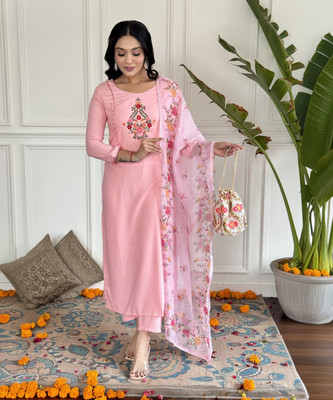 SwirlStyle Embroidered, Solid, Floral Print Kurta, Salwar & Dupatta Set