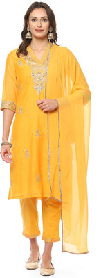 BIBA Embroidered Kurta, Trouser/Pant & Dupatta Set