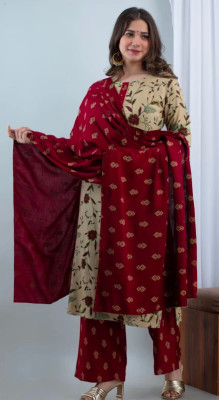 HOUSE OF COMMON Floral Print Kurta, Palazzo & Dupatta Set