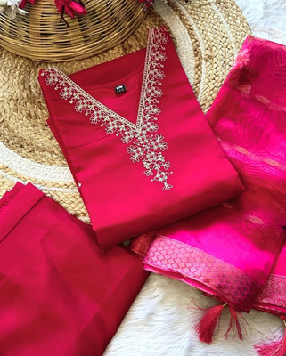 Shree Chamunda Fab Embroidered Kurta, Trouser/Pant & Dupatta Set