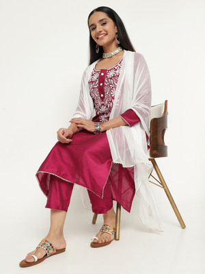 Angkor Embroidered Kurta, Trouser/Pant & Dupatta Set