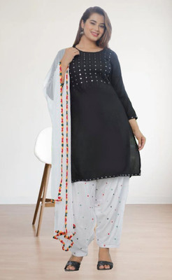 KRAFTTALESINDIA Embroidered, Embellished, Solid Kurta, Patiala & Dupatta Set