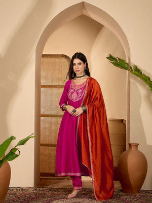 Sangria Embroidered Kurta, Trouser/Pant & Dupatta Set