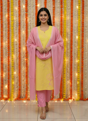 JF Textiles Embroidered Kurta, Trouser/Pant & Dupatta Set