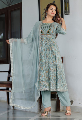 VASTRA SHRI FASHIONS Embroidered, Floral Print Kurta, Trouser/Pant & Dupatta Set