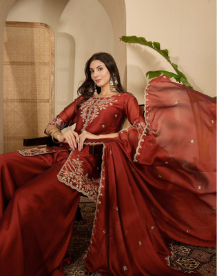 Skylee Embroidered Kurta, Sharara & Dupatta Set