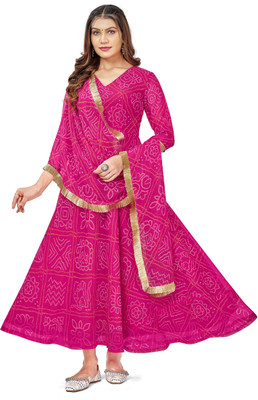 Aether Printed Anarkali Kurta, Bottom & Dupatta Set