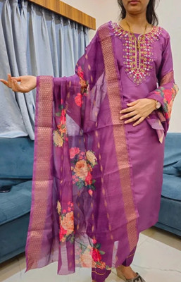 HOC's Printed, Embroidered Kurta, Palazzo & Dupatta Set