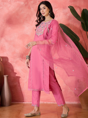 Sangria Embroidered Kurta, Trouser/Pant & Dupatta Set