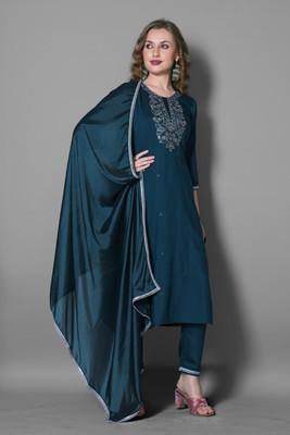 Dhvij Creation Embroidered Kurta, Trouser/Pant & Dupatta Set