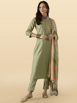 Anouk Rustic Embroidered Kurta, Trouser/Pant & Dupatta Set