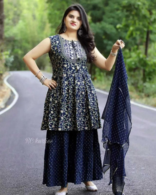 Rachuri Embroidered Kurta, Sharara & Dupatta Set