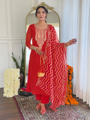 SHREE KSHETRAPAL CREATION Embroidered Kurta, Trouser/Pant & Dupatta Set