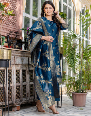 Tasrika Woven, Self Design Kurta, Salwar & Dupatta Set