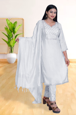SABRANG MIX & MATCH Embroidered Kurta, Trouser/Pant & Dupatta Set