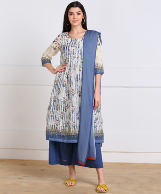 BIBA Floral Print Kurta, Palazzo & Dupatta Set