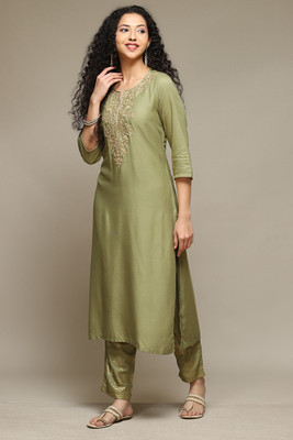 BIBA Embroidered Kurta, Palazzo & Dupatta Set