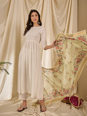 InWeave Solid Kurta, Trouser/Pant & Dupatta Set