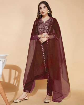 R4milA Embroidered, Solid Kurta, Trouser/Pant & Dupatta Set