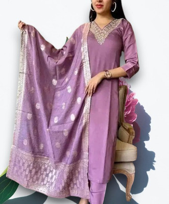 RS Creations Solid, Embroidered Kurta, Trouser/Pant & Dupatta Set