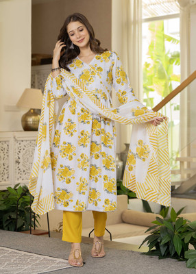 Dholiwal Fashion Floral Print Anarkali Kurta, Bottom & Dupatta Set