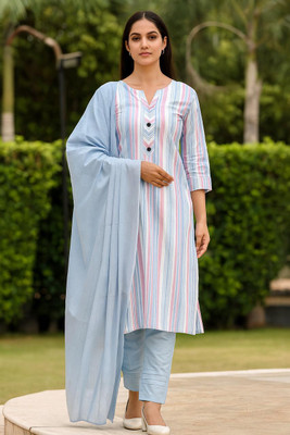 BUSHI Striped Kurta, Trouser/Pant & Dupatta Set