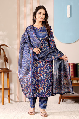 berlino Floral Print Kurta, Trouser/Pant & Dupatta Set