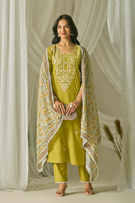 RANGTARA Embroidered Kurta, Trouser/Pant & Dupatta Set