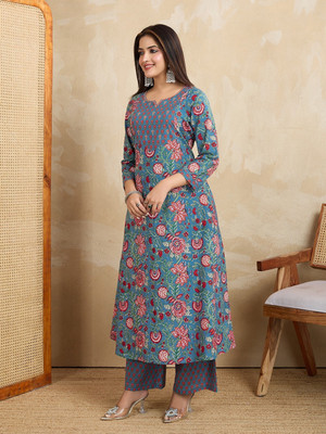 Lusiva Printed Kurta, Palazzo & Dupatta Set